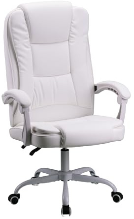 T-THREE.High-back ergonomic office swivel chair, executive seat with tilt function, PU leather gaming chair, supports up to 150kg(White)