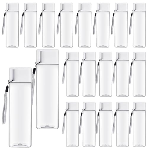 HFZCV 20 Stück Transparente Wasserflaschen Kinder 500ml, Trinkflaschen Auslaufsicher mit Deckel Leichte Kunststoff Sportflasche, Wiederverwendbare Auslaufsicher für Schule Büro Reisen Camping Weiß