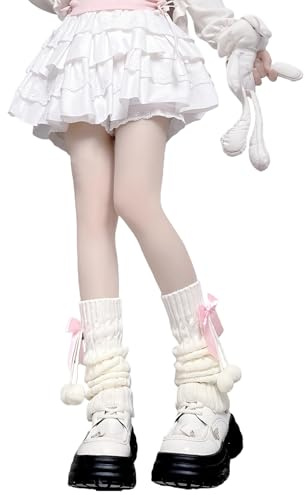 Toumett Leg Warmers For Teen Girls Women,Y2k White Warmers Ladies,Soft Knitted Long Lolita Kawaii Knee High Socks,Stretchy Boot Cuffs For Daily Cosplay Parties