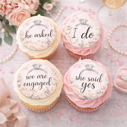24 x Engagement edible wafer rice paper cupcake toppers edible cake decoration He asked She said yes I do We are engaged love celebration party wedding