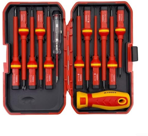 Axorafow Lot de 13 tournevis isolés magnétiques en acier au chrome vanadium, résistance à la tension 1000 V, outils à main d'électricien avec poignées antidérapantes en polypropylène + TPR