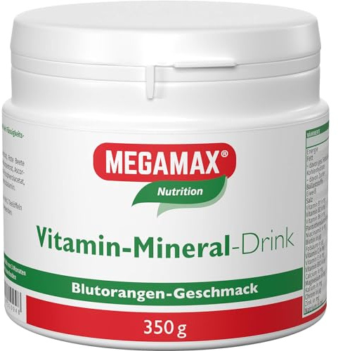 Megamax Vitamin Mineral Drink Blutorange 350 g | Multivitamin-Nahrungsergänzungsmittel hochdosiert, mit vielen wichtigen Vitaminen, Mineralstoffen & Spurenelementen | Kalzium, Magnesium u. Zink
