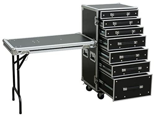 Power Dynamics PD-FA5 – Flightcase Commode avec 7 tiroirs + Table, Roues intégrées, poignées, contreplaqué stratifié, idéal DJ Mobiles et Musiciens en tournée