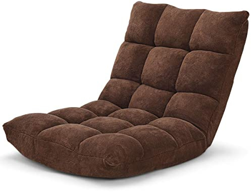 Giantex lounge stol lat solstol mörkbrun/ljusgrå/svart lutande ryggstöd på 14 nivåer garanterad komfort (brun)