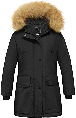 ZSHOW Cappotto Invernale Caldo Giacca in Cotone a Vento Cappotto con Cappuccio Parka con Cappuccio Bambina Nero 140-146