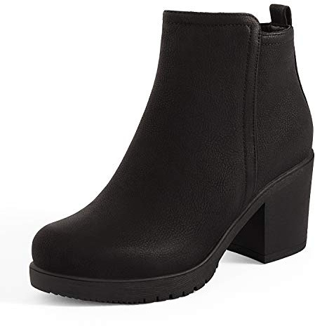 DREAM PAIRS Women's Block Heel Ankle Booties,Black/Pu,8