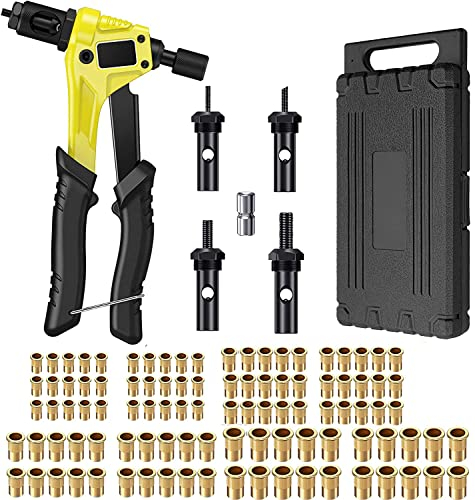 eSynic Rivet Nut Gun Rivnut Tool 8 Inch Rivnut Tool Kit Protable Rivet Nut Tool Set Hand Riveter Nut Gun Kit with 100pcs Nuts Included M3 M4 M5 M6 Nut Tools with Carrying Case to Make The Work Easier