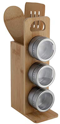 axentia Gewürzständer aus Bambus, Gewürz-Organizer mit 3 Dosen, 13 x 27,5 x 8 cm