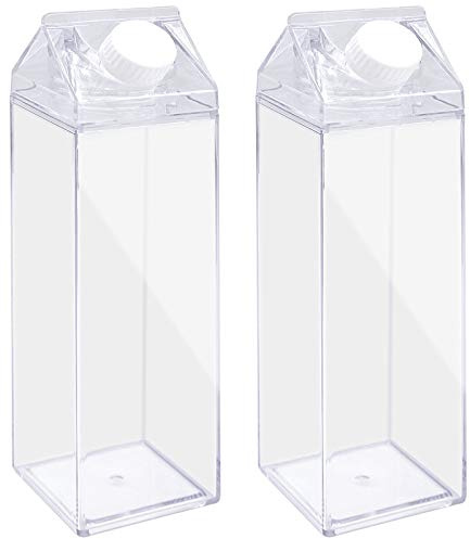 JJQHYC 2 pcs Bouteille de Carton de Lait Transparentes 500 ml Bouteille d'eau avec Autocollants Décoratifs pour Bricolage