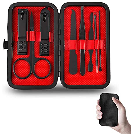 iZhuoKe 8 en 1 Set de Coupe-ongles Trousse de Manucure,Coupe Ongle Professionnel Coupe Cuticule Acier Inoxydable,Pedicure Avec Exquis la Boîte pour Voyage et à la Maison (Noir)