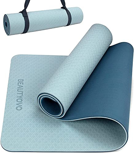 Yogamatte Rutschfest mit Tragegurt, 8mm Extradick Yoga Matte, TPE Schadstofffrei Sportmatte für Zuhause | Draußen, Fitnessmatte für Yoga Pilates Workout, Dual-Design