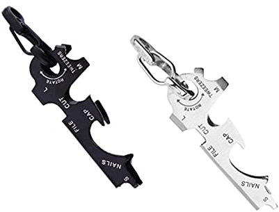 IKAAR 2 Stück Multitool Schlüsselanhänger Edelstahl Taschenwerkzeug Outdoor-Multitool, Inklusiv Flaschenöffner, Schraubendreher, Nagelfeile, Nagelreiniger, Fadenschneider und Pinzette