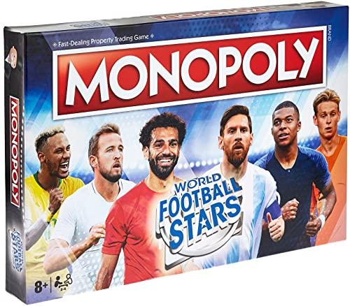 Winning Moves World Football Stars Monopoly Board Game, Play with Cristiano Ronaldo, Lionel Messi, Harry Kane and Salah, gift for ages 8 plus, Blue