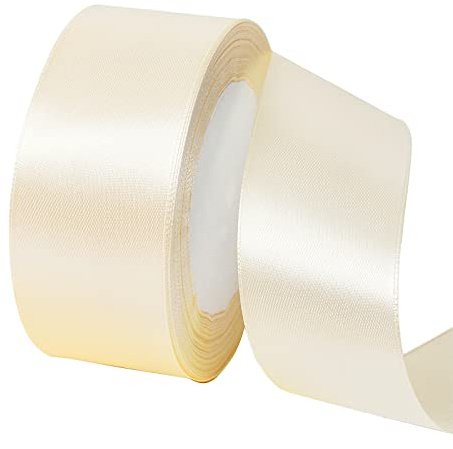 POPOYU Satinband Cremefarben 40mm, 23 Meters Dekoration Geschenkband Fein Schleifenband, Stoffband für Luftballons, Hochzeit, Taufe und Geburtstag Geschenke Der Valentinstag Verpackung von Geschenken