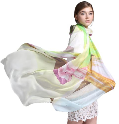 Prettystern Donna Xxl 180/110 Cm Grande Pura Seta Chiffon Foulard Scialle Sciarpa Elegante Sarong Pareo Cerimonia Festa Stola Verde Y26