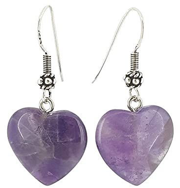 Pendientes colgantes de plata de ley con forma de corazón de piedras preciosas naturales hechos a mano para mujeres y niñas - Ideas de regalos para mujeres (amatista morada)