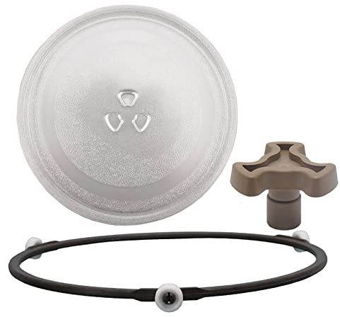 WORDFUN Mikrowellenteller, 24.5cm 27cm Glasteller Ersatz Teller, Mit 3 Fixierern, Glass Drehscheibe, Drehteller Für Mikrowelle, Mikrowellenplatte Ersatz, Mit Drehtellerring Und Unterstützung