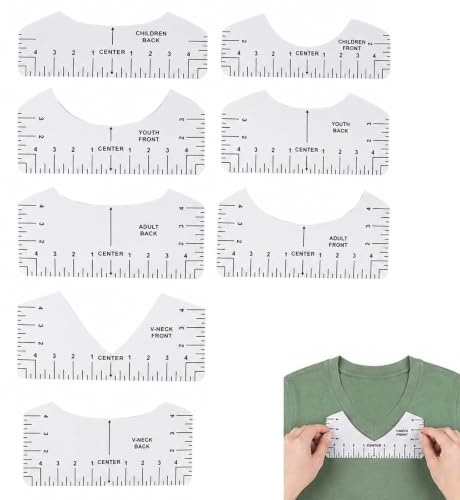 8 Stücke T-Shirt Ausrichtungslineal, DIY T-Shirts Ausrichtlineale, Schablonen-Lineal, Weißes Lineal T-Shirt Anleitung Lineal V-Ausschnitt für Erwachsene, Jugend und Kinder