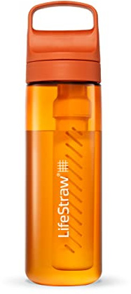LifeStraw Go Serie - BPA-freie Trinkflasche mit Wasserfilter 650ml für Reisen und den täglichen Gebrauch - entfernt Bakterien, Parasiten, Mikroplastik + verbessert den Geschmack, Kyoto Orange (orange)
