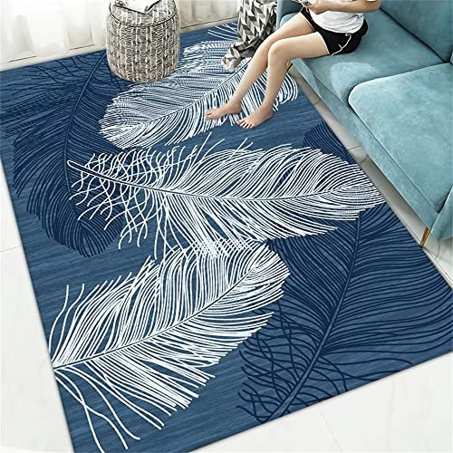 Kunsen badezimmerteppich Zimmer deko Raum Dekoration Moderne Blaue Feder Druck Design weich und anpassbar antirutsch Teppich deko Balkon 100X200CM