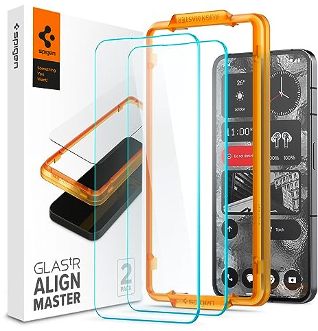 Spigen Alignmaster Schutzfolie [2 Stück] für Nothing Phone (2) | Volle Abdeckung, Kratzfest, Hochauflösend, Kristallklar, Hüllenfreundlich, 9H Härte Folie