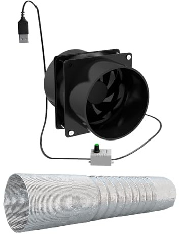 Colcolo Abluftventilator, Rohrventilator, geräuschlos, Gewächshausventilator, Campingventilator, Ventilatoren, USB, für Fenster, Waschküche, Toiletten, Doppelter Lüfter, 6 m langes Rohr