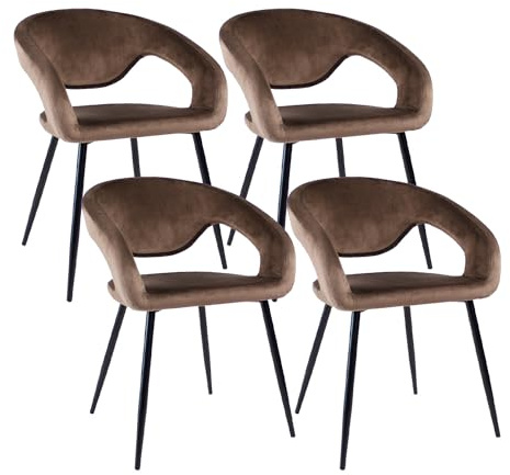 Kick Collection 4er Set Esszimmerstühl Lenn Velvet - Samt - Taupe - Modern und Hochwertig - Samtstoff und Metall - Erhältlich in vielen Farben