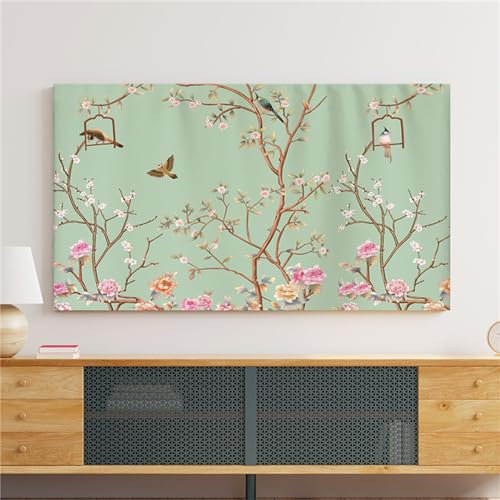 Treer TV Housse Anti-Poussière, Housses de Télévision en Tissu Élastique Couverture de Télévision Protection Housse d'Écran Protection for 22 à 75 Pouces (Peinture chinoise 9,75 pouces)