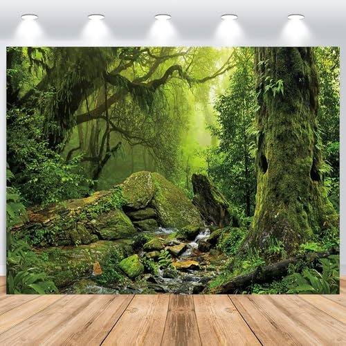ASDCXZ Forest Backdrop 2.7x1.8m, Green Woodland Jungle Streams Camping Photo Backdrop, Vinyl Photography Backdrop for Birthday Baby Shower Forest Theme Party, Portrait Photo Studios Background