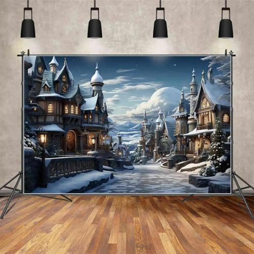 Fotografie Hintergrund Weihnachtsdorf Stadt Dekoration Requisite Hintergrund Schneeschloss Mauer Berg Home Studio Fotokabine
