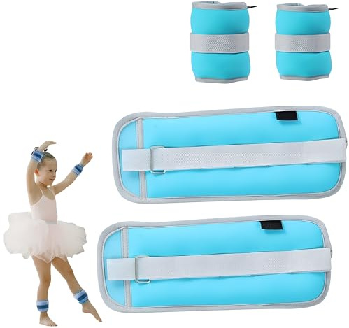 LEXICAMHS Polsini con Pesi 2 Pezzi, Set Pesi Regolabili per Caviglia, Polsini con Pesi per Piede/Polso, 2 x 0,25 kg/0,5 kg, Adatti per Principianti e Bambini che Ballano Esercizi, Jogging,Blu