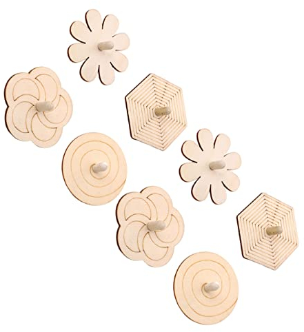 Vaguelly 8stücke Teiliges Holz-drehspiel Selbstbemalen Natürliche DIY Malspielzeug Für Junge Mädchen Verschiedene Formen Blumen Sechseck Rund Fördert Feinmotorik Und Kreativität Bei Mädchen