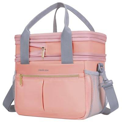Hedcaw Lunch Box for Women Double Deck Insulated Lunch Bag Women Expandable Leakproof Reusable Lunch Cooler for Work, Office, Picnic, Champagne