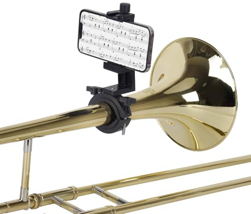 Verstellbarer Trompeten-Handyleier, 3,8 cm - 6,3 cm, niedrige Messing-Lyre für Posaune, Mellophone, Flügelhorn, passend für 99,9 % aller Smartphones