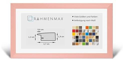 RahmenMax® Toskana Bilderrahmen Bildmaß 40x100 cm zum Aufhängen/Maßanfertigung möglich/MDF Posterrahmen in Pink mit Acrylglas klar/Puzzle Rahmen