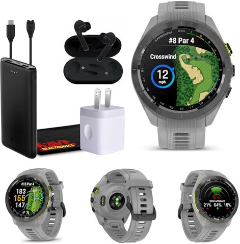 Garmin Approach S70 42MM Gray- Fitness Tracker Golf GPS Premium Smartwatch for Men, Lightweight Touchscreen AMOLED Display and Pre-Loaded Courses Bundle with Air Pro TWS Truly Wireless Earbuds -