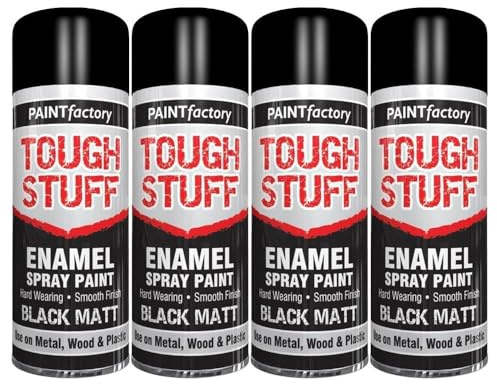 GSV Essentials Enamel Black Matt Spray Paint, Quick-Drying, DIY Projects, Ideal for Metal, Wood, Plastic, Easy to Apply, Interior And Exterior Use, 400ml, (4 Pcs)