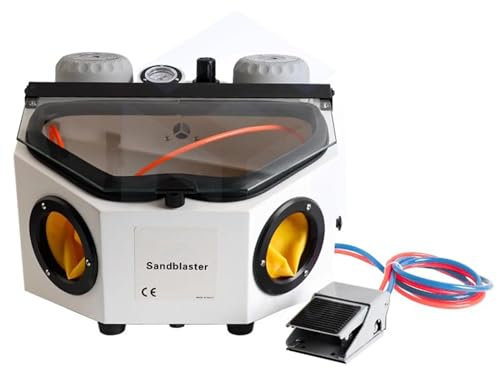 YXFAZPP Kit d'armoire de sableuse de Table, sableuse à air Portable avec Pistolet pulvérisateur, Gants intégrés, Lampe LED, Interrupteur au Pied, pour éliminer la Rouille