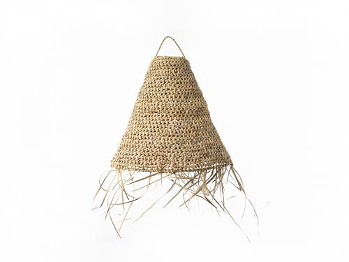 Pantalla Lámpara Colgante de Mimbre, Ratán, Artesanal Marroquí, Fibra Natural, 40x40 cm, Marrón Claro. Làmpara de techo.