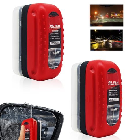 Horuili® 2 Stück Auto Ölfilm Reinigungsbürste, Multifunktionale Auto-Ölfilmbürste, Glasölfilm-Entferner, Ölfilm-Entferner Für Windschutzscheiben, Autoscheiben (rot)