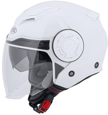 MTR Demi-Jet 5 Evo Jethelm mit Visier und Sonnenblende, ECE Zertifiziert, Herren & Damen, M, Leichter Motorradhelm mit Visier, Jethelm mit Sonnenblende in Weiß Uni