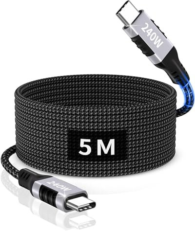 ziwodiv Cavo USB C 5M, 240W Ricarica Rapida Cavo USB Type C, Lungo Cavo Tipo C Compatibile per iPhone 16/15 Pro Max, Samsung Galaxy S24/S23/S22, Pixel, iPad Pro/Air, Macbook Pro/Air, Switch