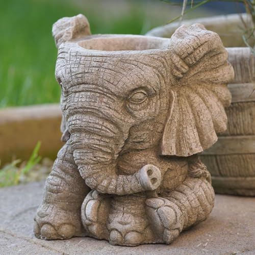 Vaso per piante a forma di elefante, in pietra, scultura in cemento, decorazione da giardino per esterni, realizzata a mano, scultura regalo britannica