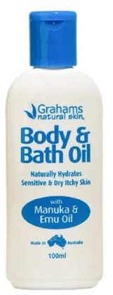 Grahams Natural Body & Bade-olja – fuktgivande badolja och duscholja – för torr hud, neurodermatit och psoriasis – steroidfri och naturlig