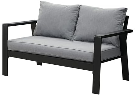 LANOX 2-Sitzer Gartensofa aus Aluminium, wetterfest, Schwarz | inkl. Sitz- & Rückenkissen (10 cm), 134.5×75×74 cm, für Balkon, Terrasse & Garten