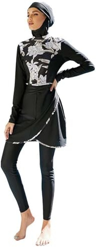 Muslimische Badeanzug Damen Set Volle Hijab Badebekleidung Kostüm Bescheidene Schnelltrocknend Schwimmanzug Arabische 3-Teilig Strandwear Langarm Sonnenanzug