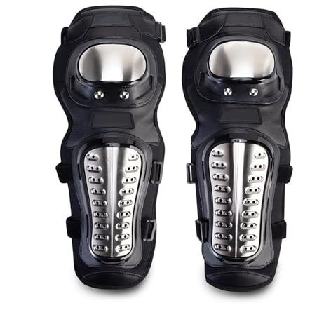 ARMAAN Juego de 4 Rodilleras de Motocross para Hombre y Mujer, Equipo de protección de Acero Inoxidable para Motociclismo, Armadura Ajustable para Deportes de Motor y Carreras,Black-Knee Pads