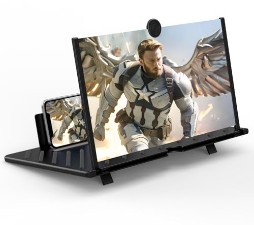 20 inch Screen Magnifier for Smartphone,3D HD Screen Expanders for Movies, Videos, and Gaming, Screen Magnifier with Adjustable Angle Design Amplifier Desktop Magnifying for Seniors Reading (Black)