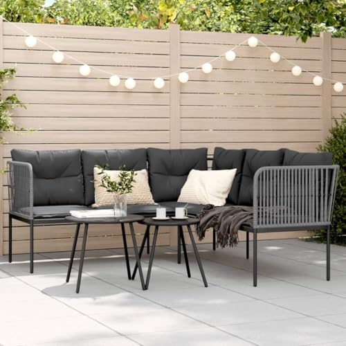 Frdhee Bettsofa Balkonmöbel, Gartensofa in L-Form mit Kissen Schwarz Stahl und Textilene für Garten Terasse Balkon