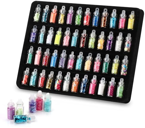 Set mit 48 losen Farben, Mini-Glitzerpuder, bastelglitzer kinder, geeignet für Bastelarbeiten, Nagelkunst, Make-up, Partys und DIY-Projekte